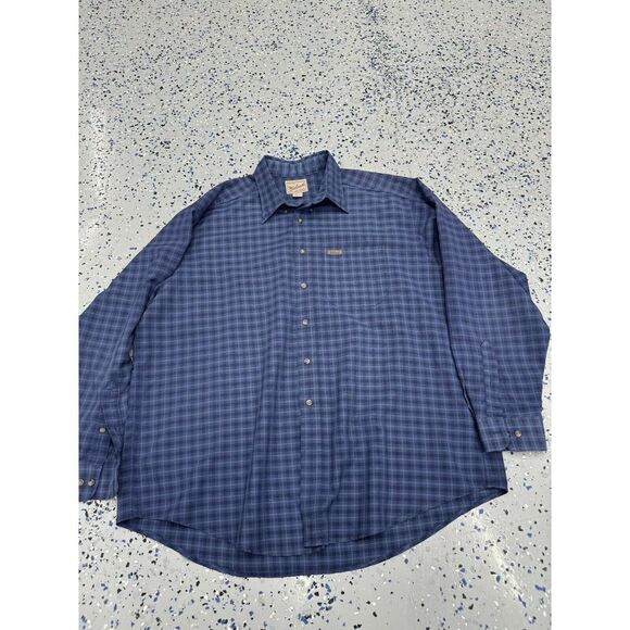 Woolrich Shirt Mens 2XL Blue Check Linen Blend Long Sleeve Collared Button Up - Picture 1 of 2